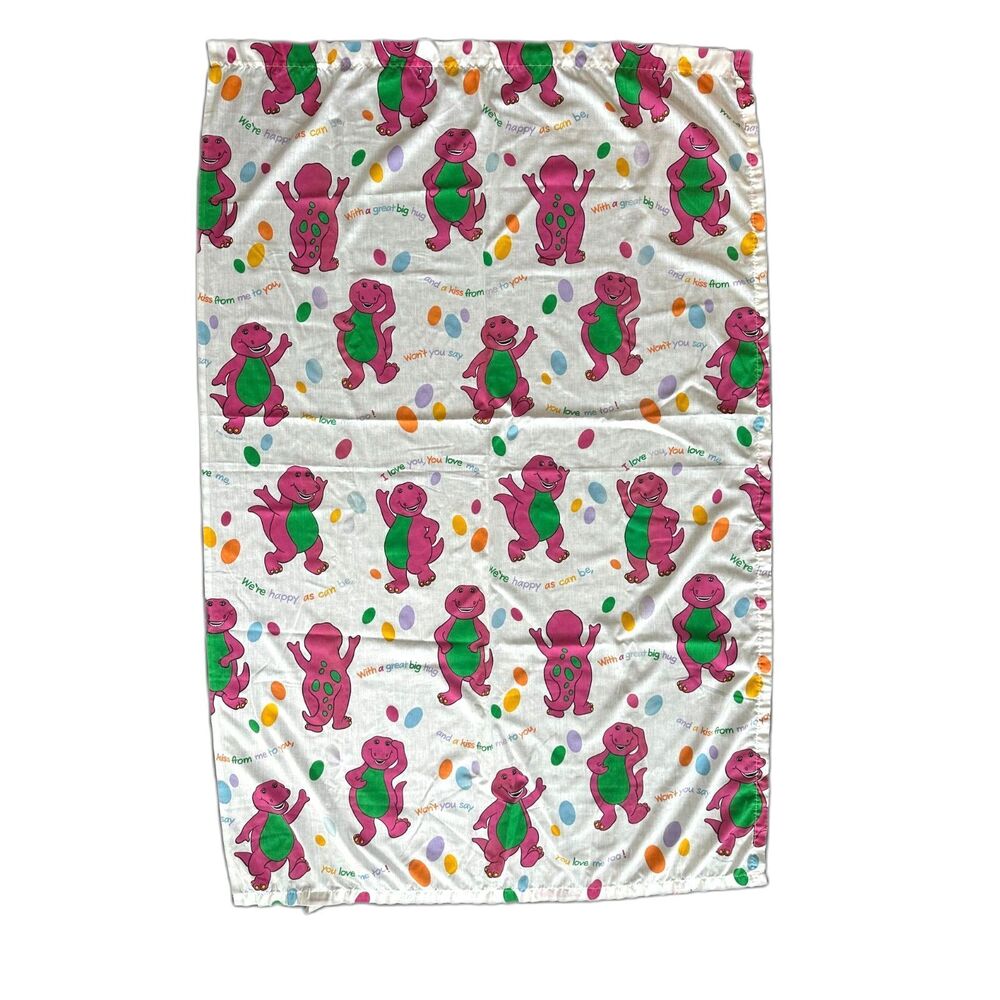 Vintage 90s Barney the Dinosaur Bed Flat Sheet I Love You Song Lyons Group TV